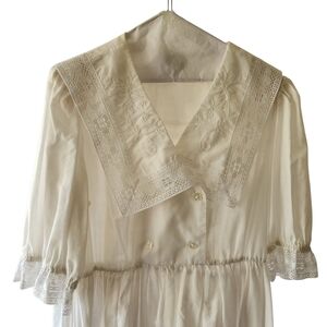 VTG Embroidered White Dress Simon Sez Size 16 Blouson Lace Ruffles Milkmaid